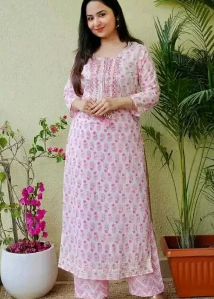 Pink Printed Kurta with Pants