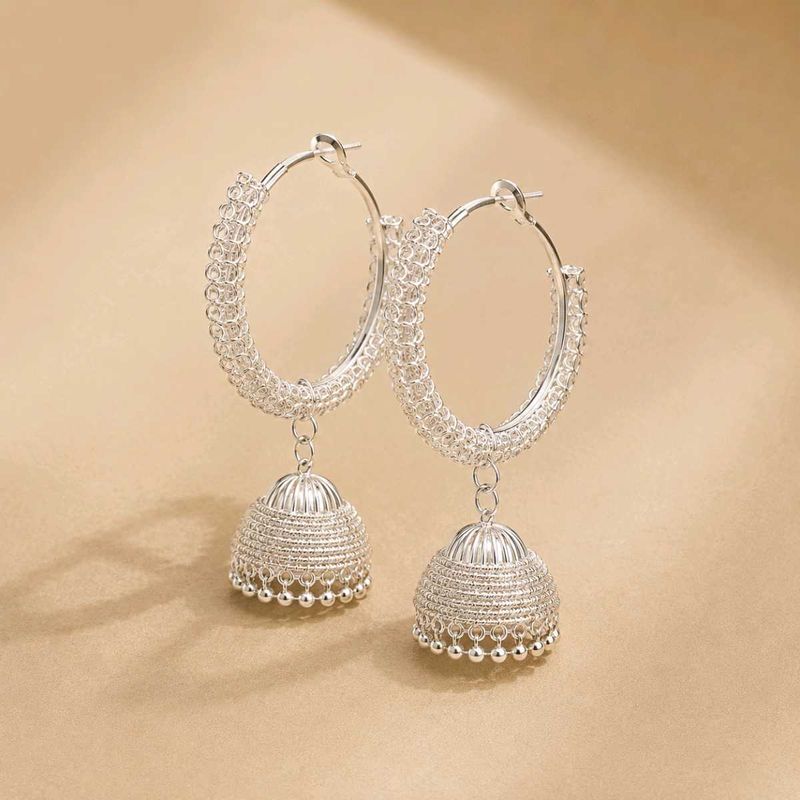 Elegant Silver Jhumka Hoop Earrings