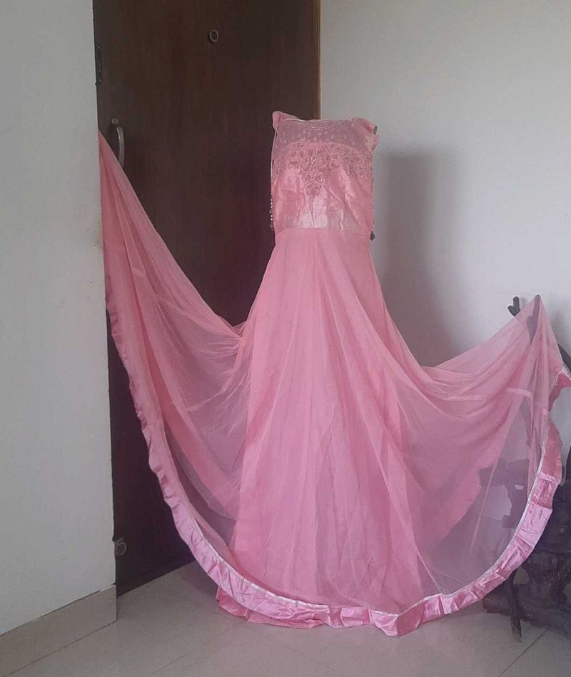Elegant Pink Gown with churidar &amp; dupatta