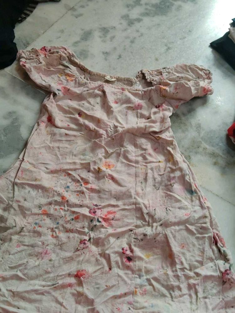 Light Pink Floral Print Off-Shoulder Dress