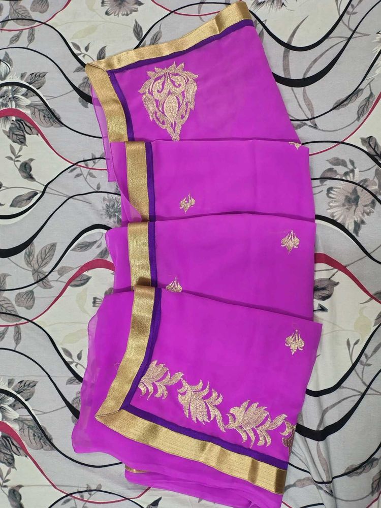 Magenta &amp; Gold Embroidered Saree