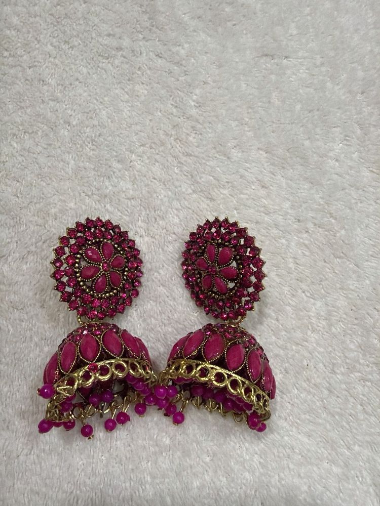 Stunning Pink Jhumka Earrings