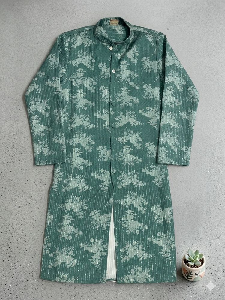 Men's Green Floral Kurta