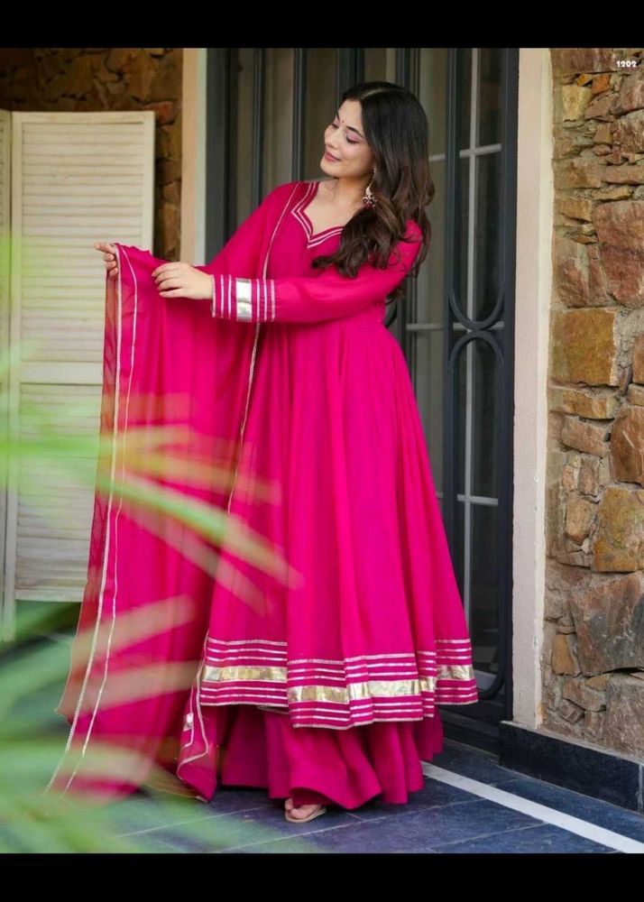 for tall girl Pink Anarkali Suit Set with dupatta