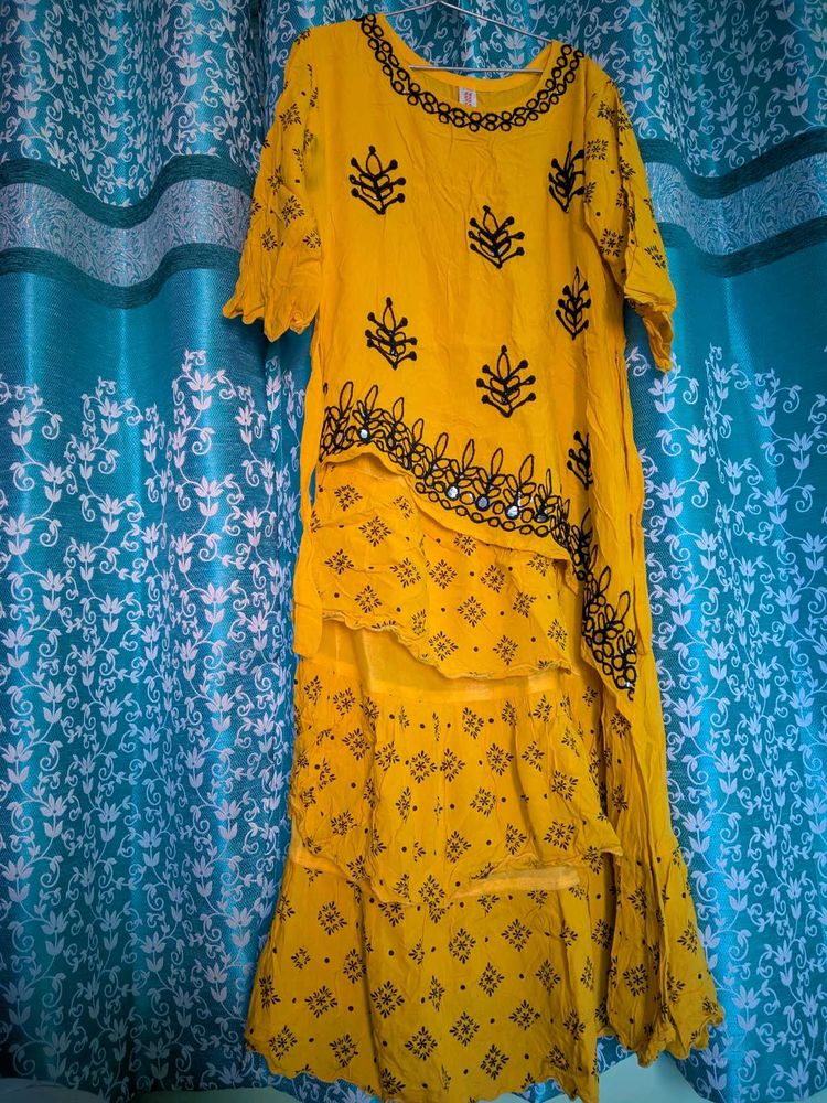 Girls Yellow Embroidered Dress