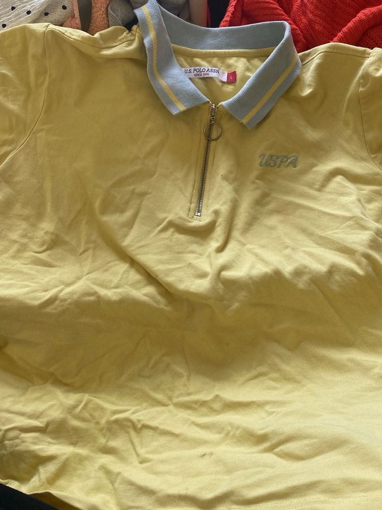 Yellow US Assn Zip Polo Sh