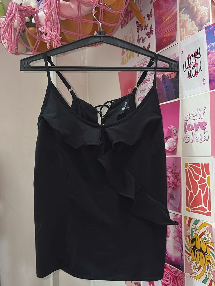 Chic Black Ruffle Cami Top