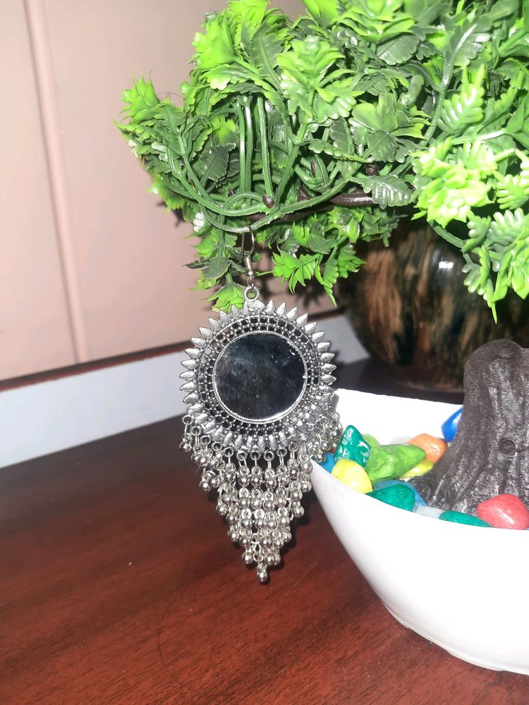 Oxidised Silver Big Earrings