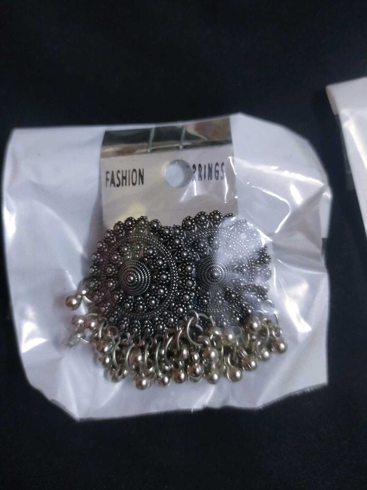 Oxidized Silver Jhumka Earrings