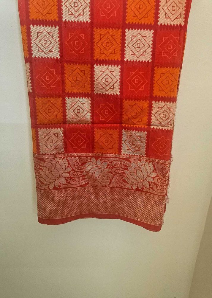 Elegant Red Patterned Saree with Blouse