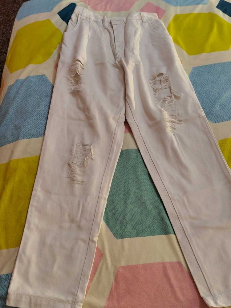 Distressed White Jeans