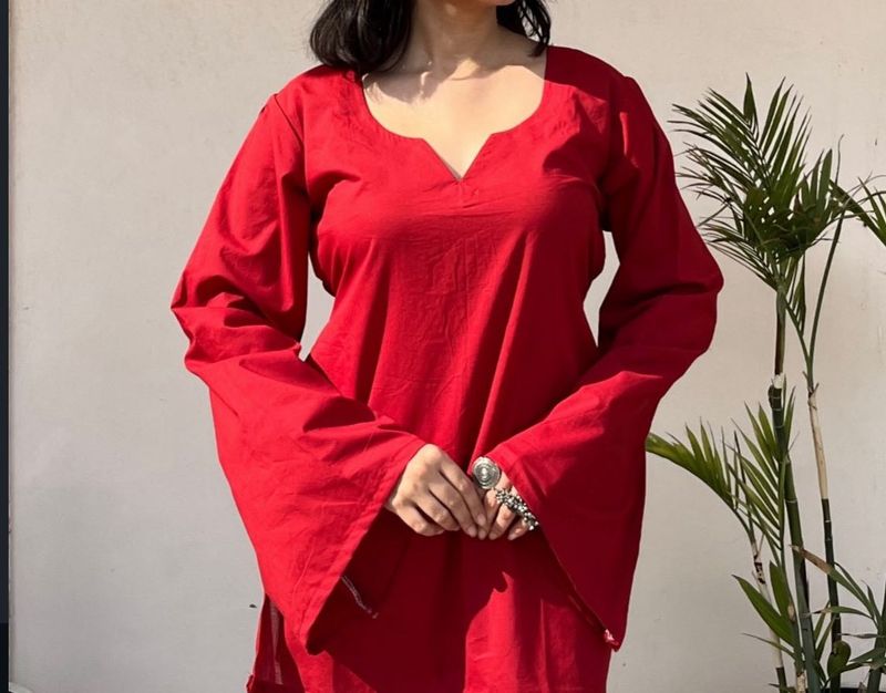 Desi Red Bell Sleeve Kurta