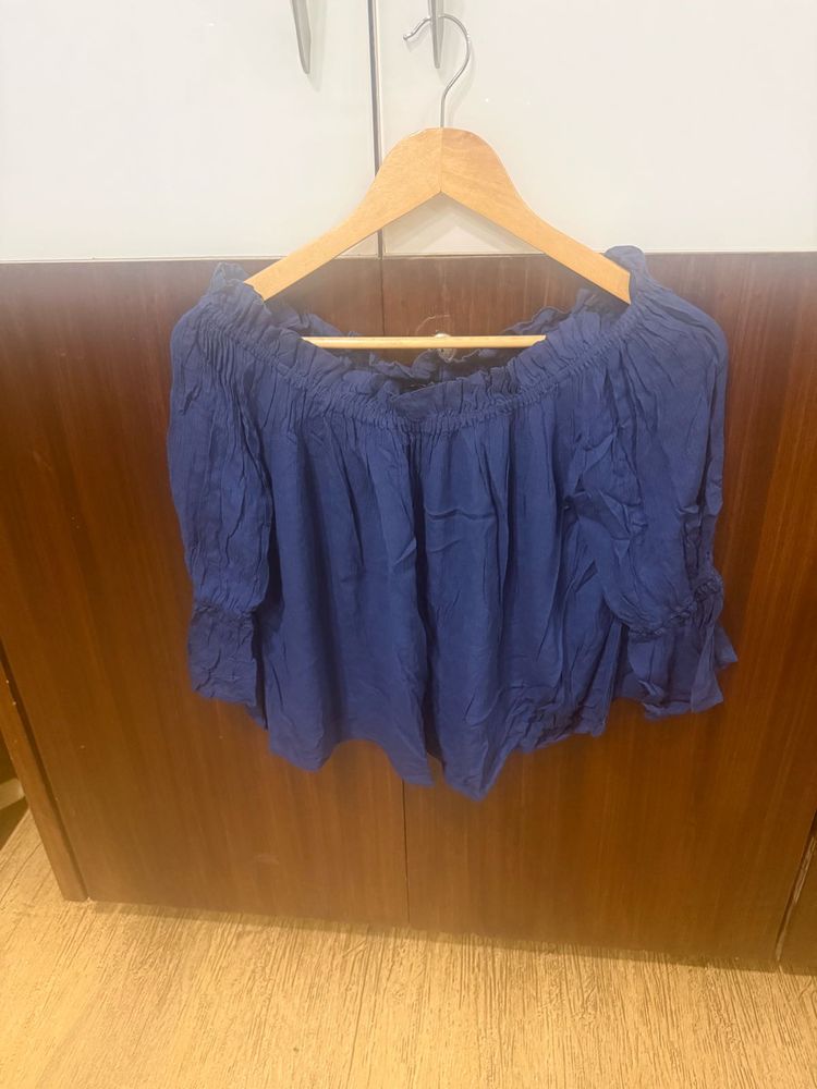 Blue Off-Shoulder Smocked Top