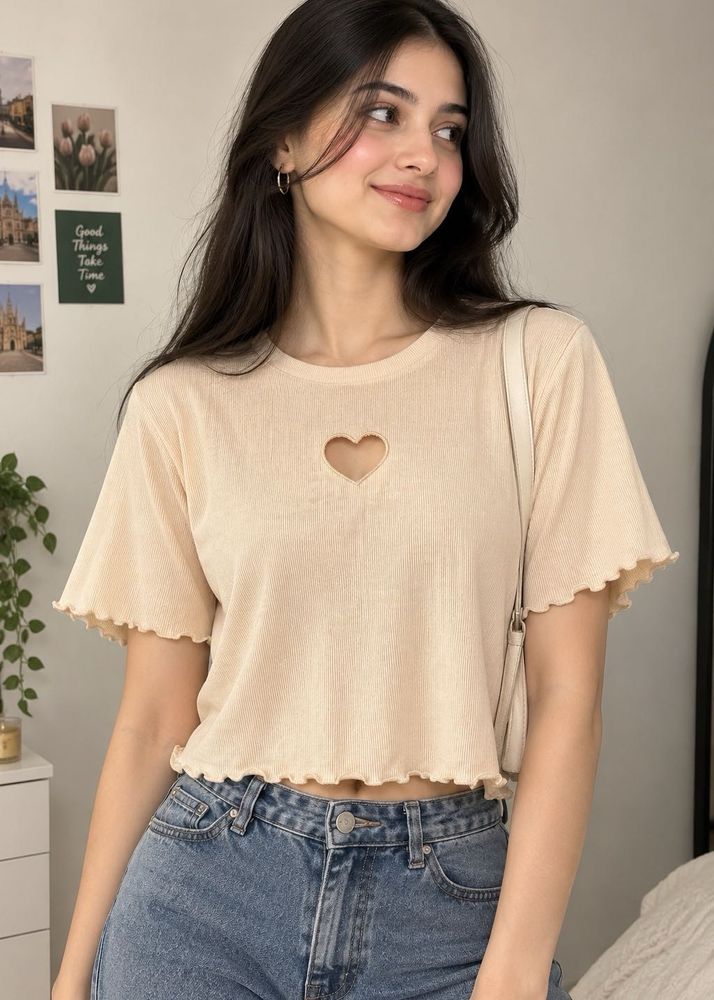Cute Heart Cutout Cropped Tee