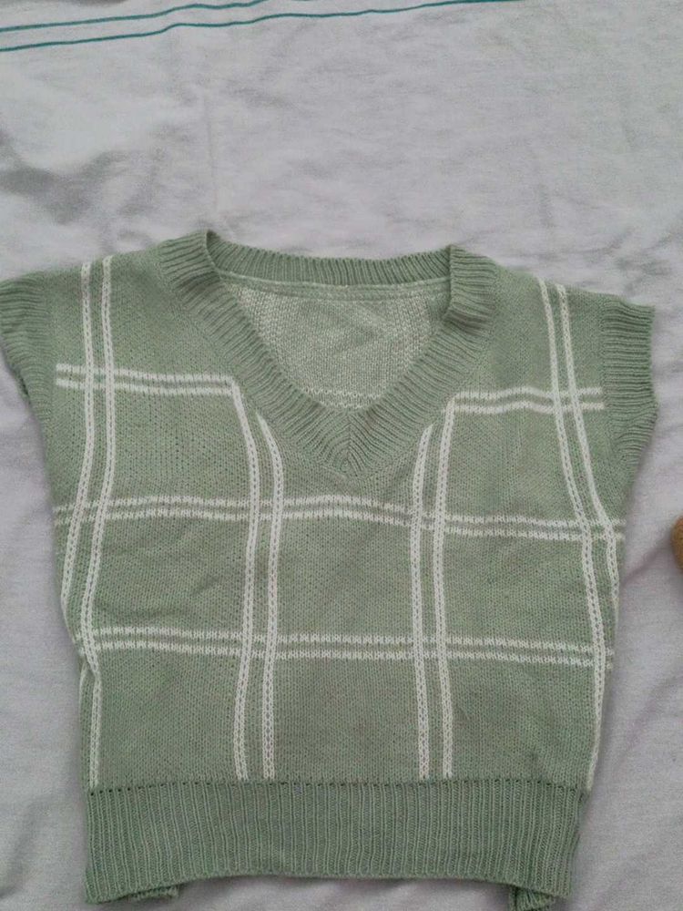 Cute Green Plaid Sweater Vest