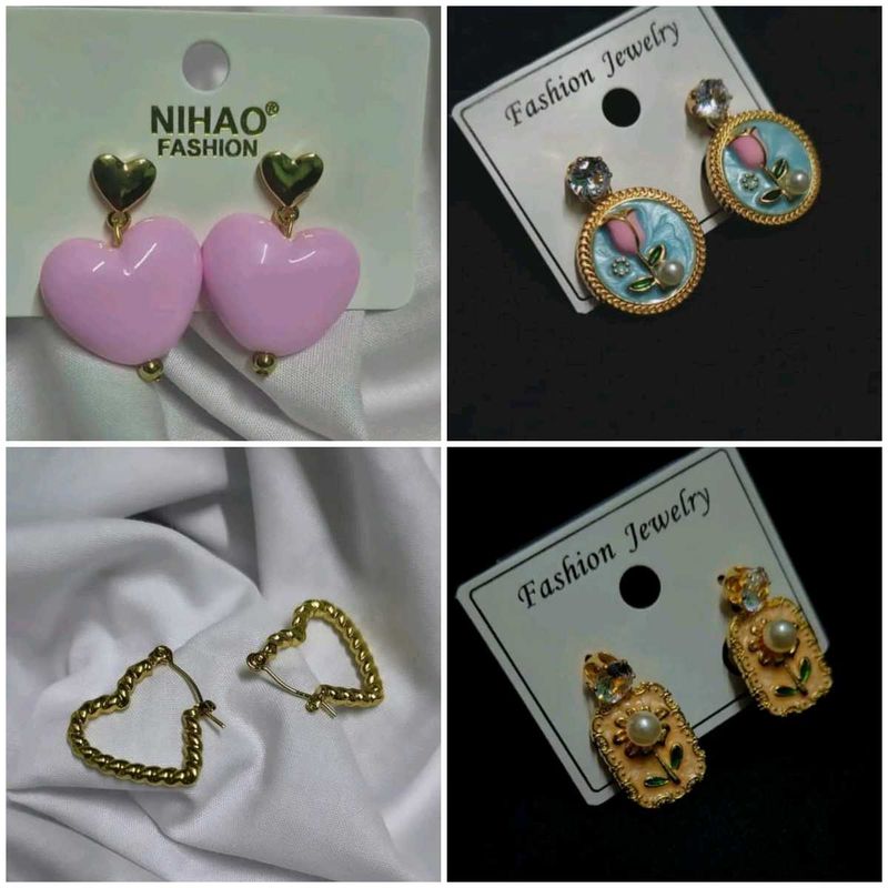 Cute Heart and Floral Earrings Set