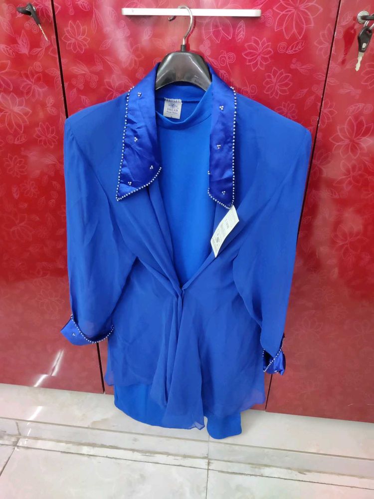 Stylish Blue Jacket with Embellishments top