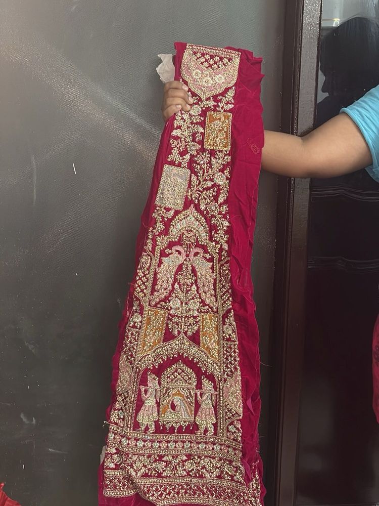 Rani pink Embroidered Velvet Lehenga kalis