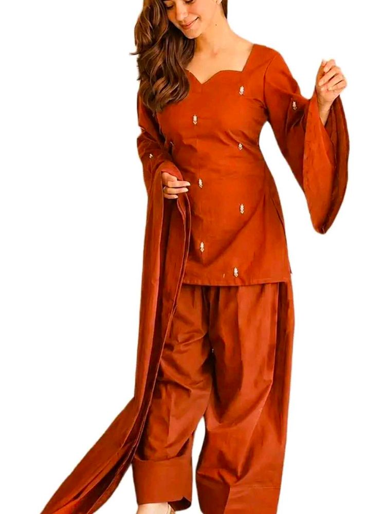 Elegant Rust Kurta Set with Pants