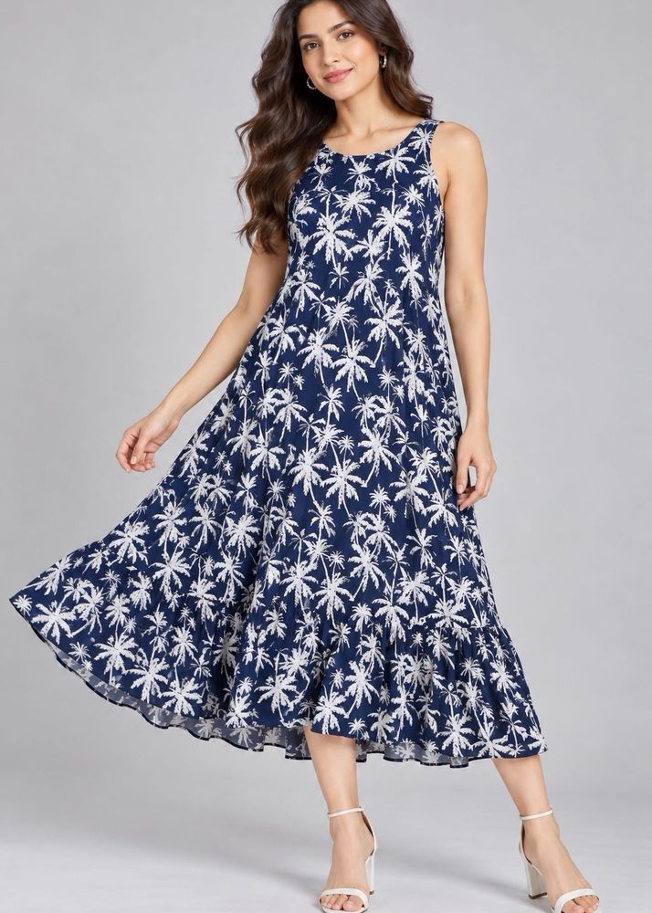 Navy Blue Palm Tree Dress