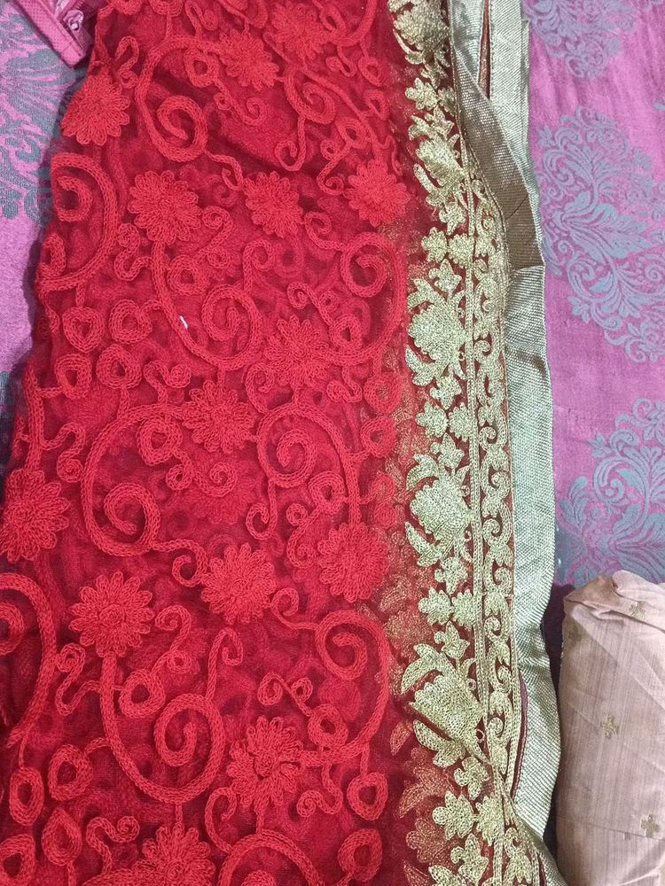 Girls Gown Red And Peach Colour