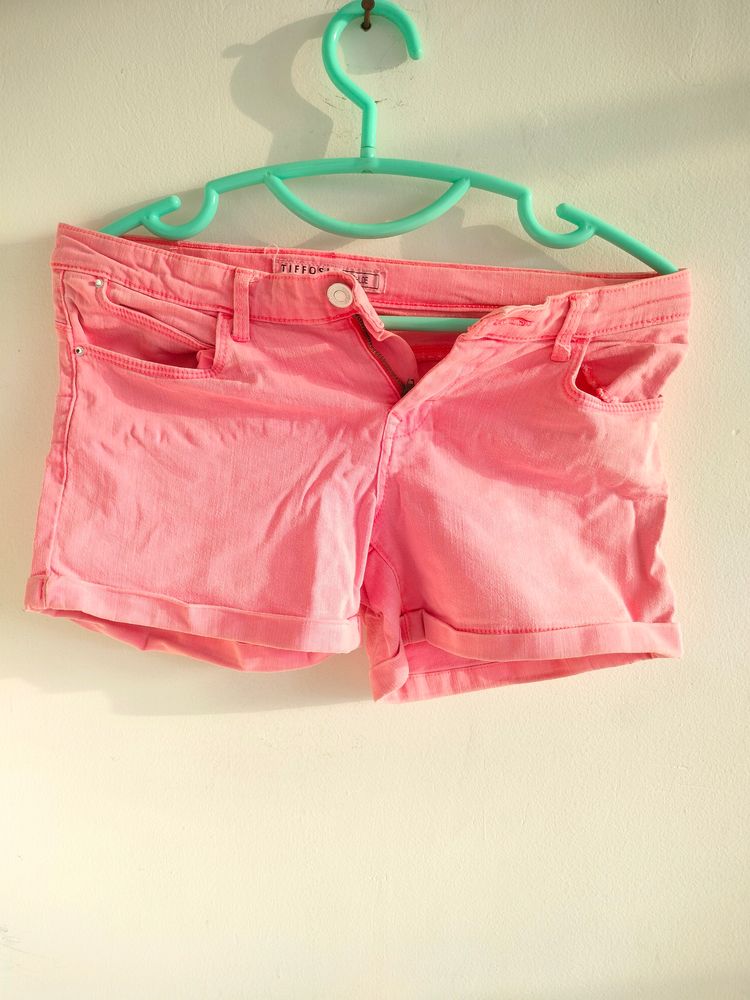 Neon Pink Denim Shorts