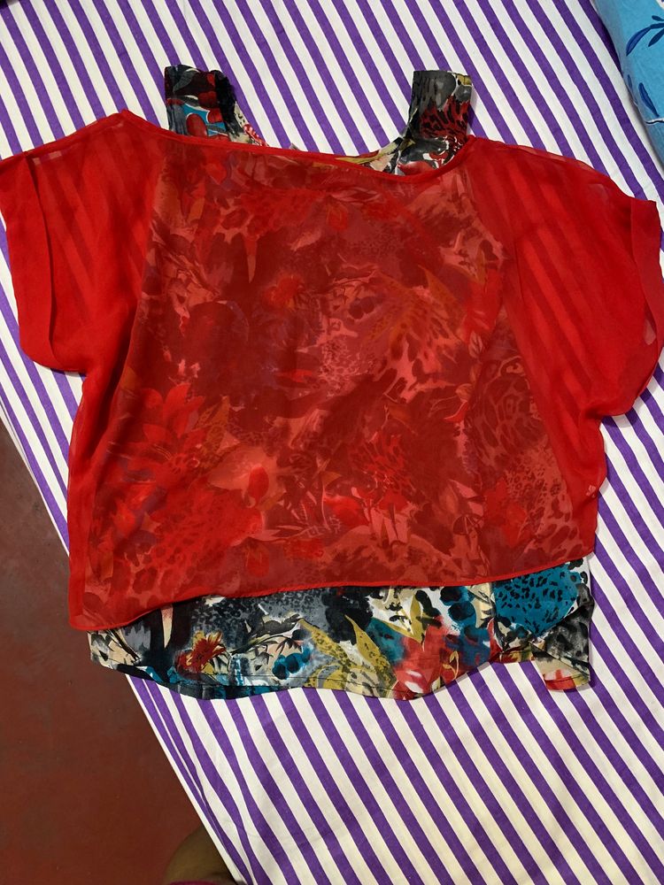 Brand new Red off shoulder top with printe
