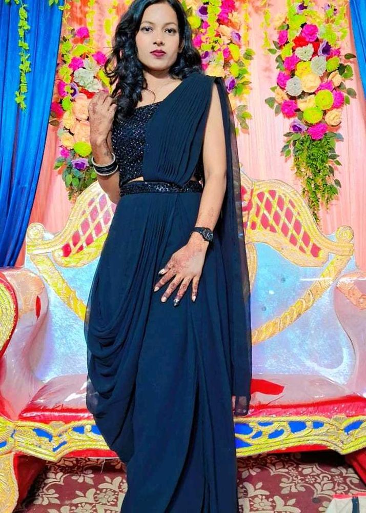 Elegant Black Saree Style Gown