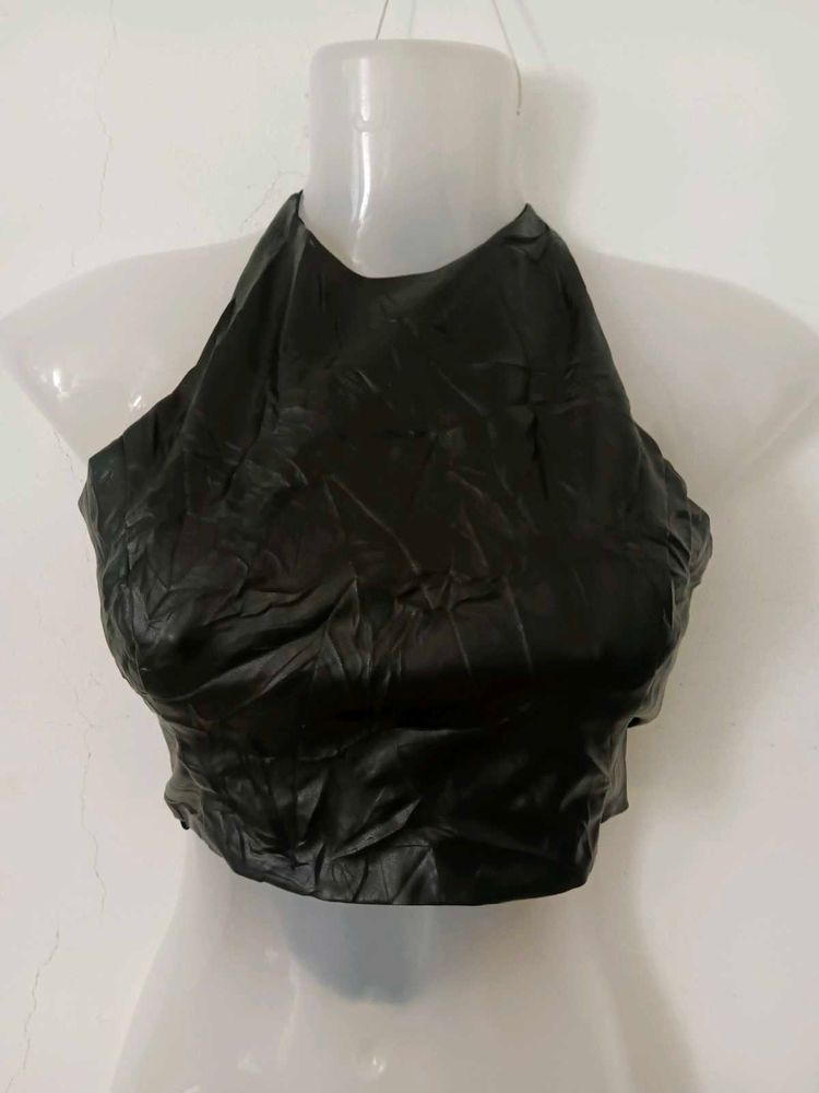 Sleek Black Halter Neck Crop Top