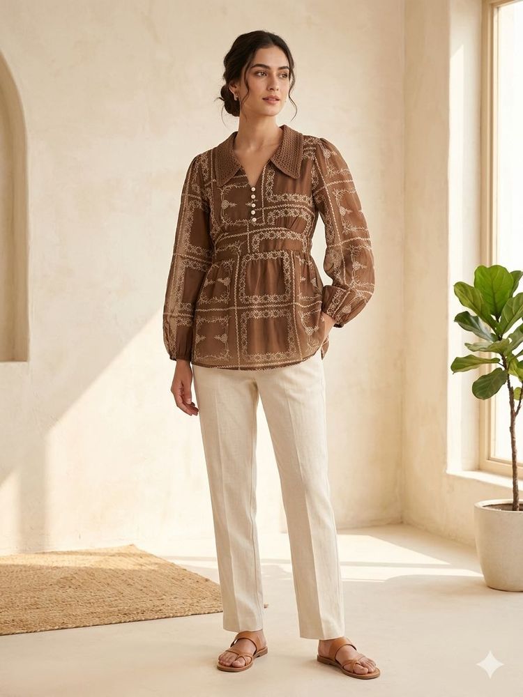 Boho Print Button-Up Tunic Top