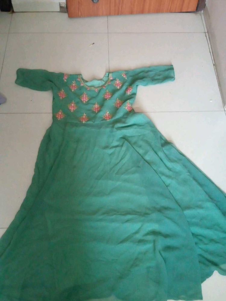 Elegant Teal Embellished Maxi Dress