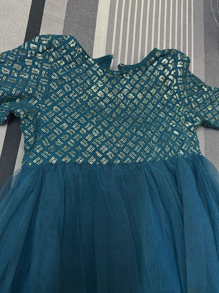 Teal Sequin Gown party wear for kids