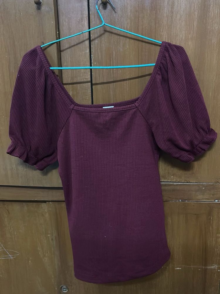 Burgundy Puff Sleeve Top