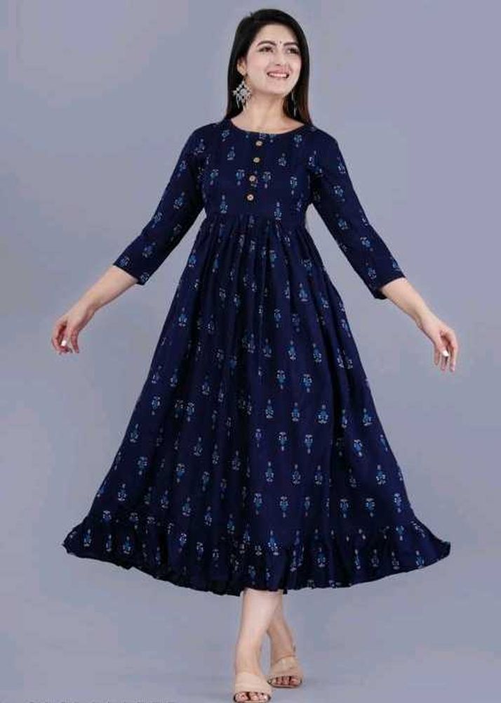 Elegant Navy Printed Anarkali Dress