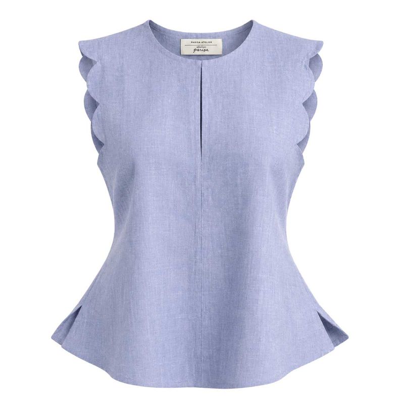 Light Blue Scalloped Sleeve LinenTop🍇