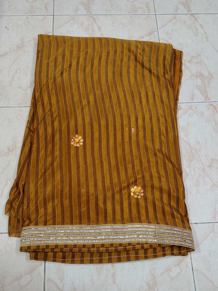 Mustard Striped Saree with Embellishments