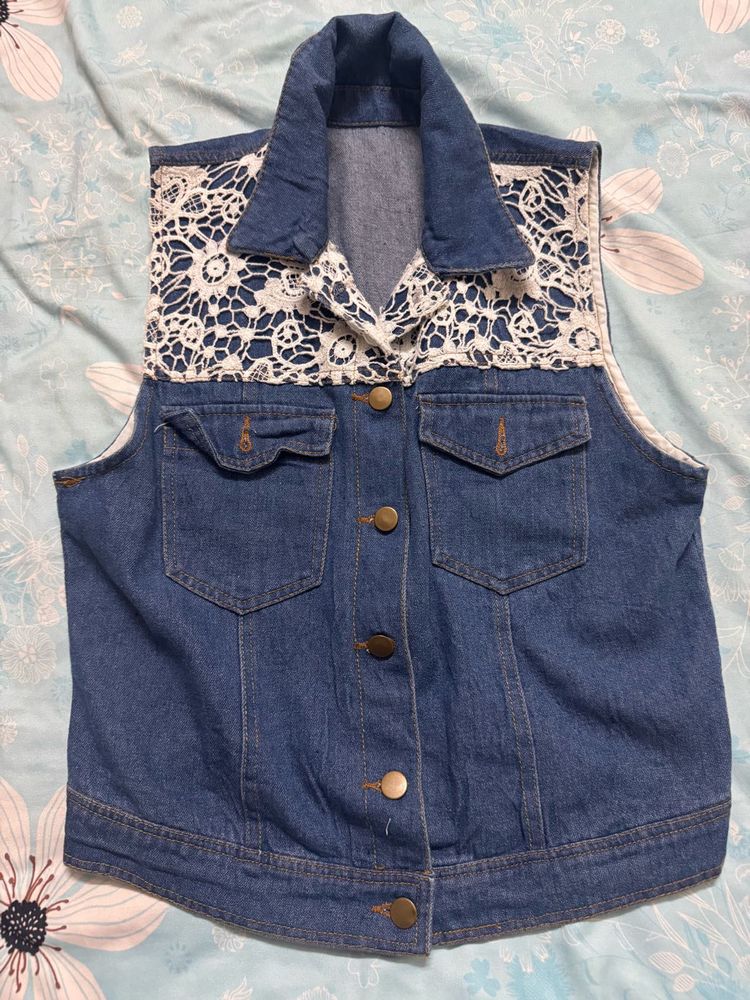 Denim Vest with Lace Trim new