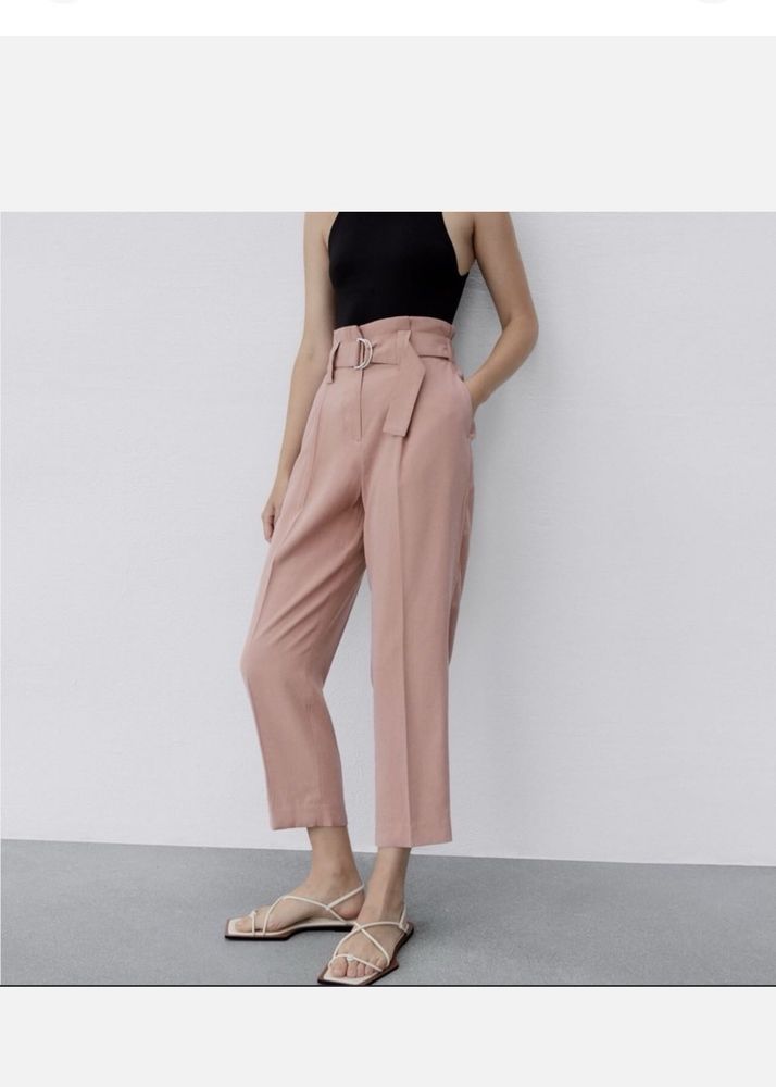 Zara Dusty Pink Ankle length Belted Trousers