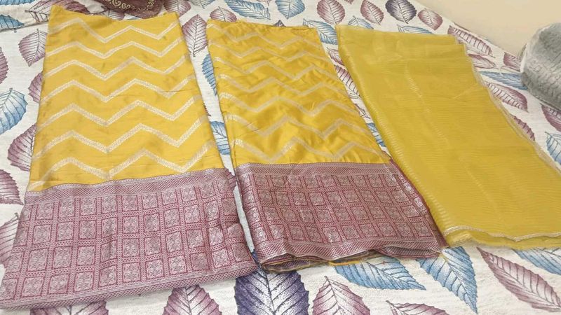 Vibrant Yellow suit fabric with duppata