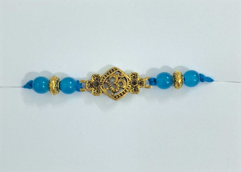 Blue Beaded Om Rakhi.