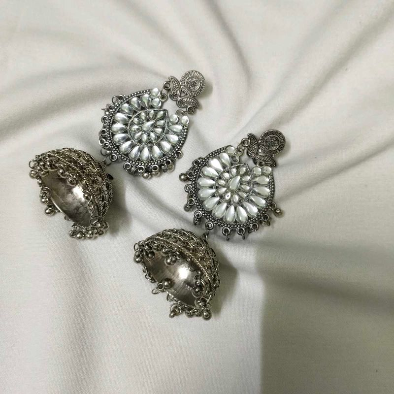 Elegant Oxidized Silver Jhumka Earrings