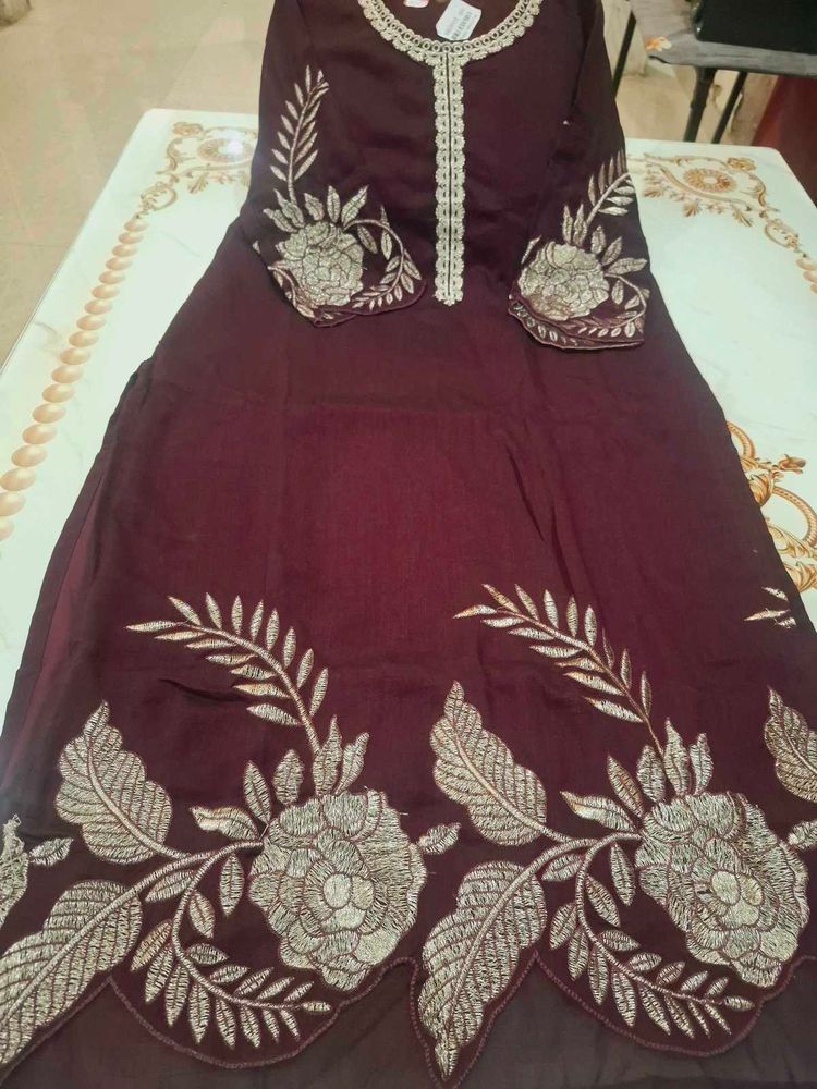 Elegant Embroidered Maroon Kurta Sets