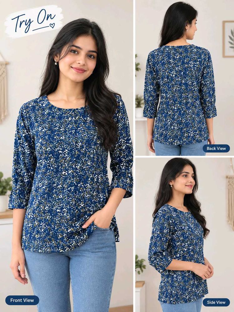 Stylish Blue Floral Print Top