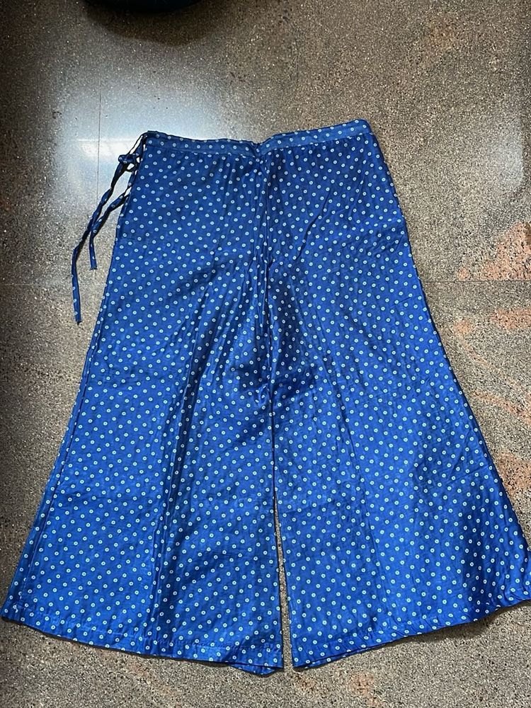 Blue colored palazzo pant with skirt like fitting