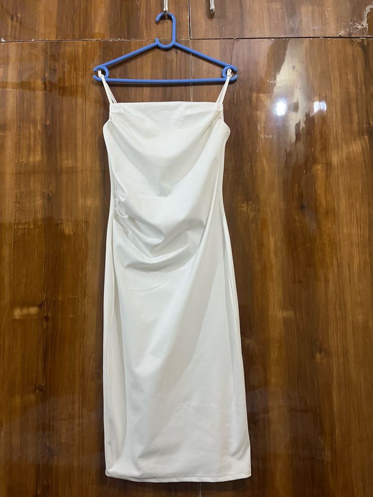 White Bodycon Ruched Cocktail Dress