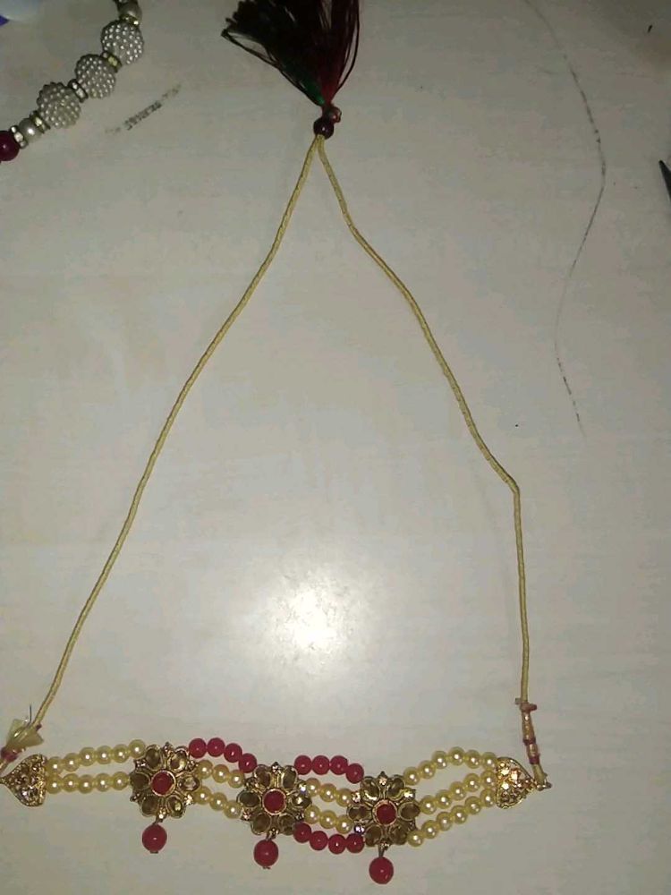Red Beige White Perl Necklace