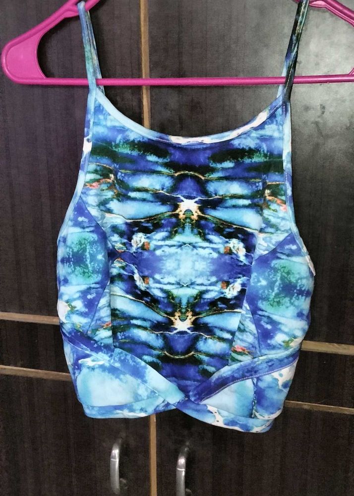 Blue Abstract Print Crop Top