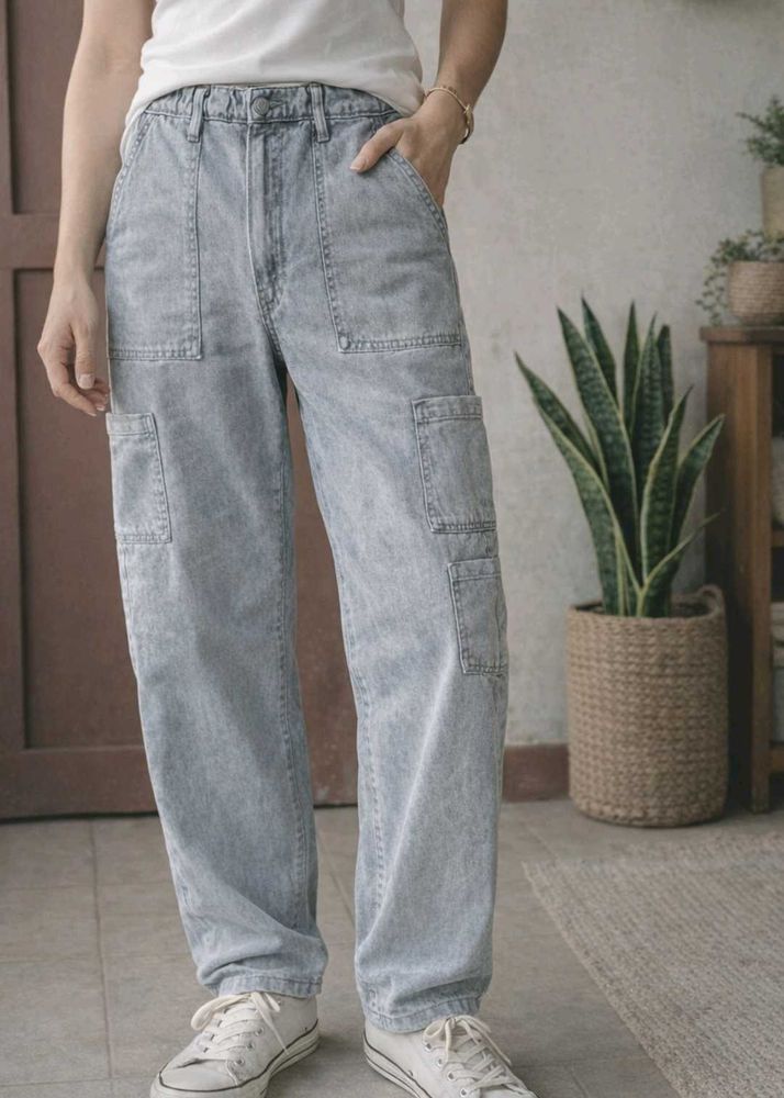 ZudioGray Wide-Leg Cargo Pants
