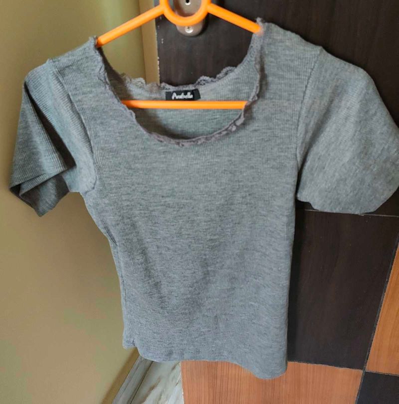 Grey Ribbed Cropped Top