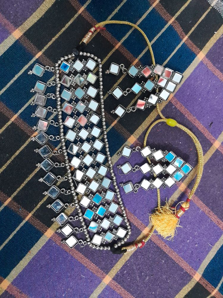 Mirror Work Necklace &amp; Earrings Set